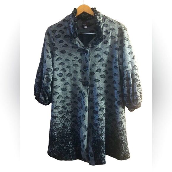 Andrea Lieu Collection Leopard Print Ruffle Collar Knit Sweater Jacket Size L - Picture 1 of 6